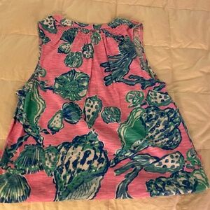 lilly pulitzer pink floral smocked sleeveless tank top cotton blouse